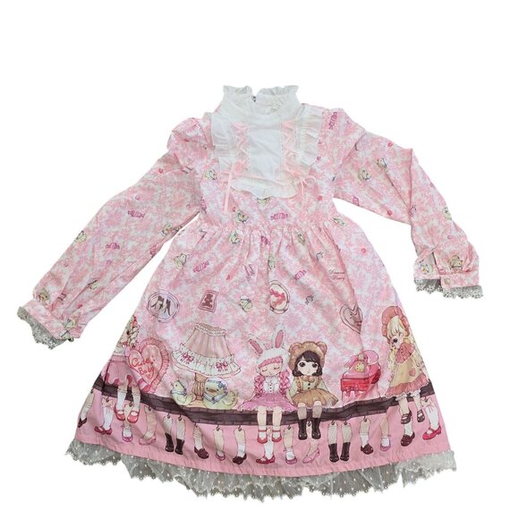 Angels Heart Honey Jam Sweet Lolita Dress size M Pink Lace & Ribbon - Picture 11 of 11